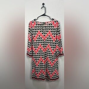 Haani Women’s Pink Black White Casual Long Sleeve Midi Dress Size L Metal accent